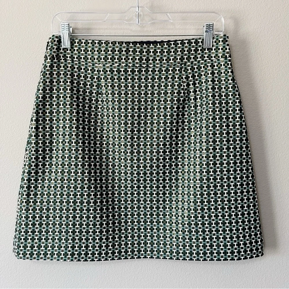 Boden NEW Women's Size US 8 A-Line Jacquard Mini Skirt Geometric Print Green